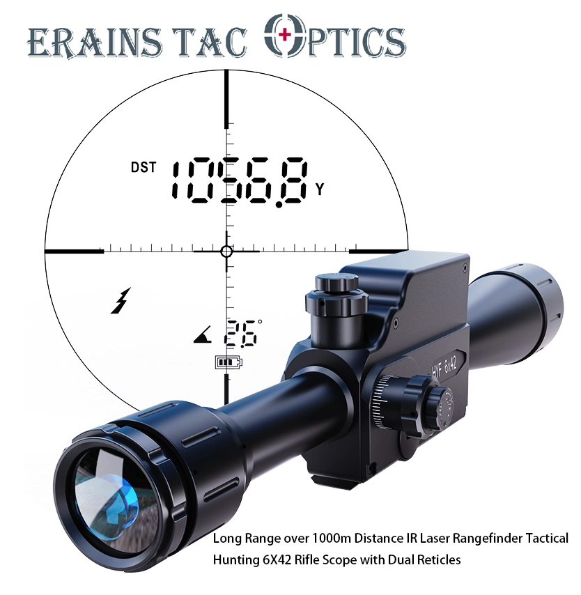 Long Range Over 1000m Distance Detectable IR Laser Rangefinder Dual Reticles Tactical Hunting Lrf Ranging 6X42 Weapon Telescopic Ranging Scope