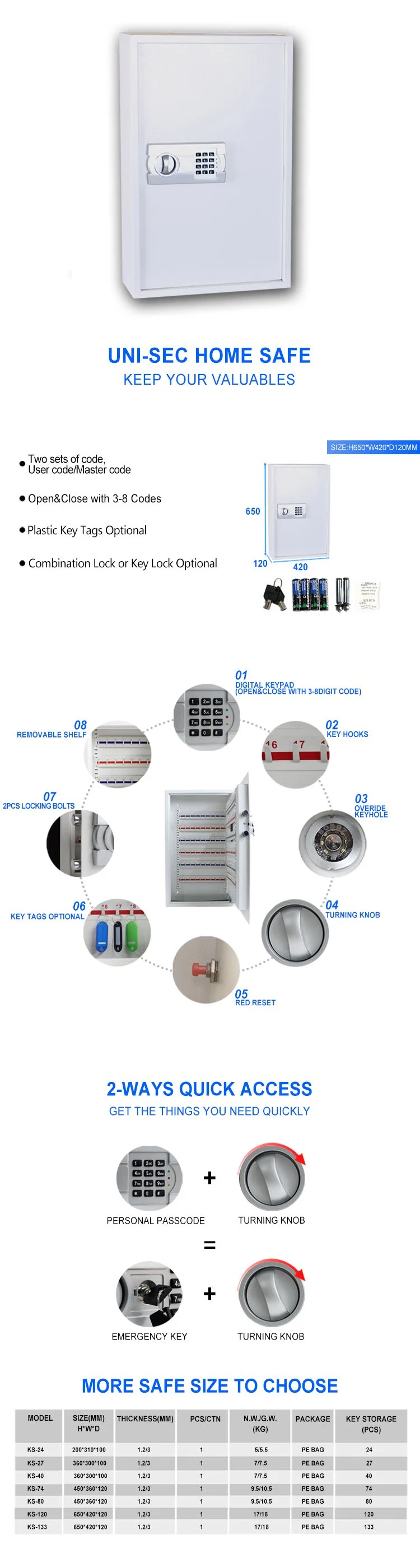 100% Full Inspection Wall Mount Holder Lock Box Digit Key Safe Manufacturer in China (KS-120)