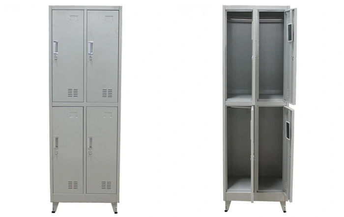 Metal 4 Door Wardrobe Closet Light Grey Pad Lock Steel Cabinet Clothes Locker