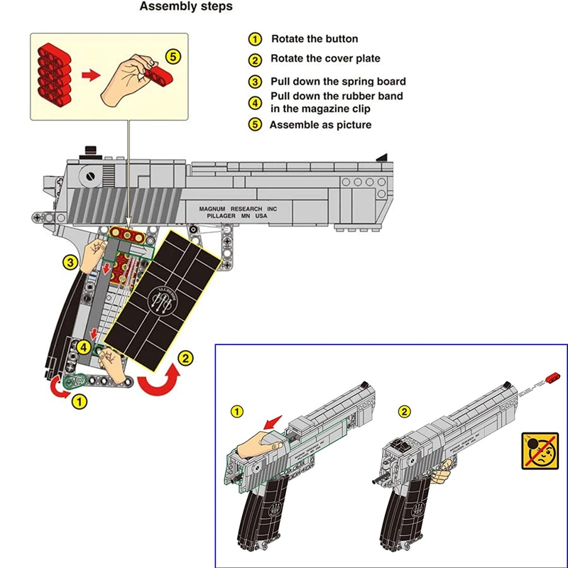 528 PCS Gun Building Toy Desert Eagle Pistol Model Kit Toy Machine Weapon Set Educational Construction Toy Building Block Gun