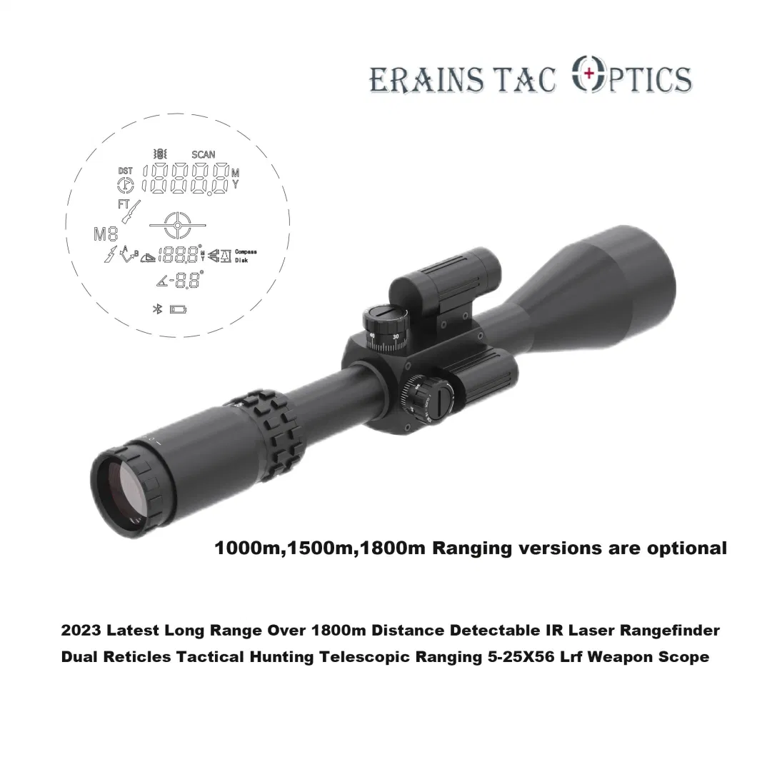 Long Range Max Over 2000m Distance Detectable IR Laser Rangefinder Dual Reticles Tactical Hunting Lrf Ranging 5-25X56 Weapon Telescopic Ranging Scope