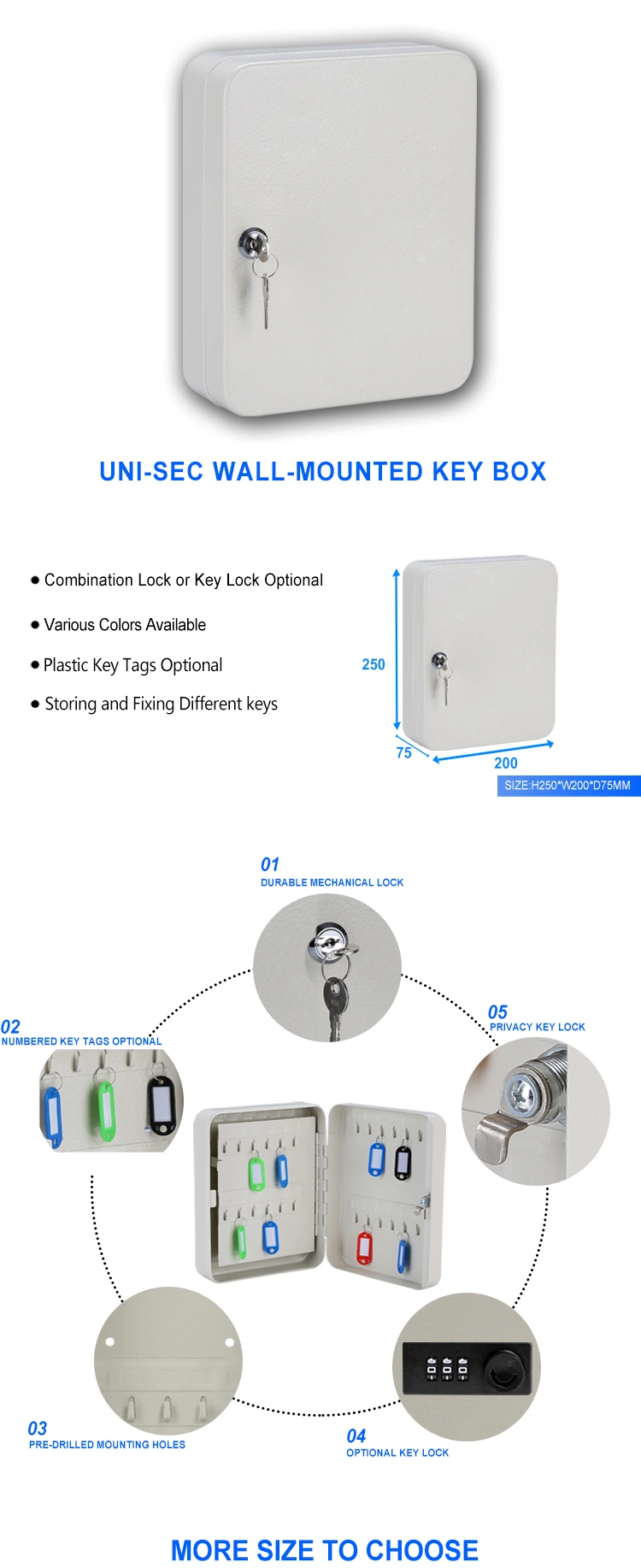 Uni-Sec Best Price Key Safe Wall Mount Holder Storage Box with Key Lock with CE Certificate (KC-48)