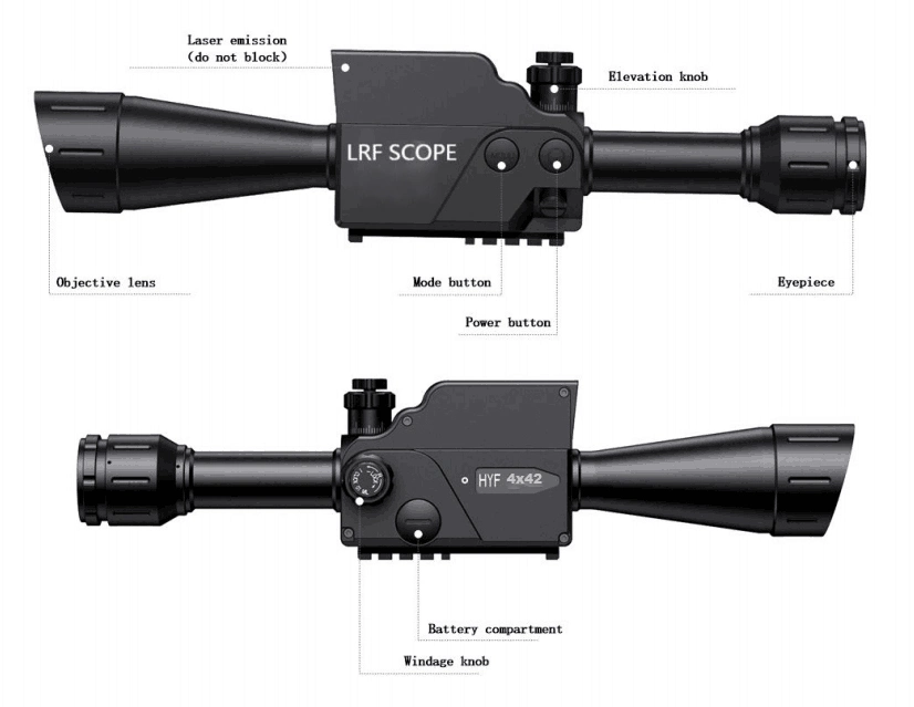 Long Range Over 1000m Distance Detectable IR Laser Rangefinder Dual Reticles Tactical Hunting Lrf Ranging 4X42 Weapon Telescopic Ranging Scope