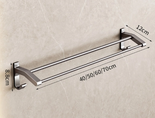 Gun Gray Wall Mounted Adhesive Double Aluminum Bathroom Fitting Towel Rack