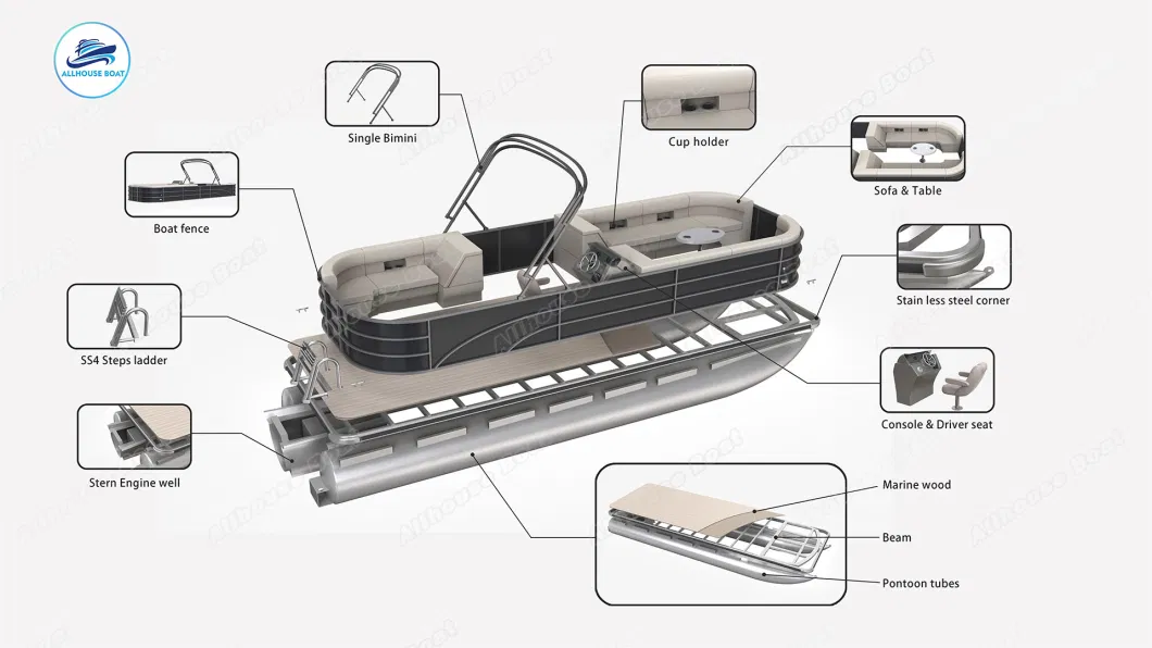 29 FT Yacht Large Family Pontoon Boat with a Toilet and Shower