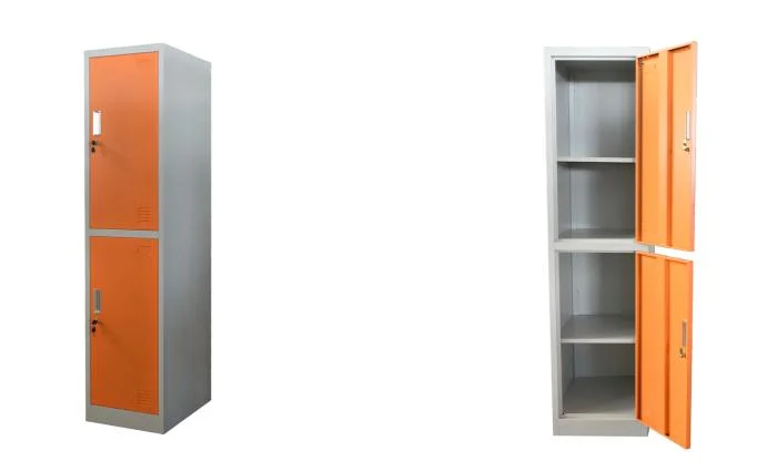 Double Color Gym Office Steel Locker Cabinet 2 Door Steel Metal Wardrobe