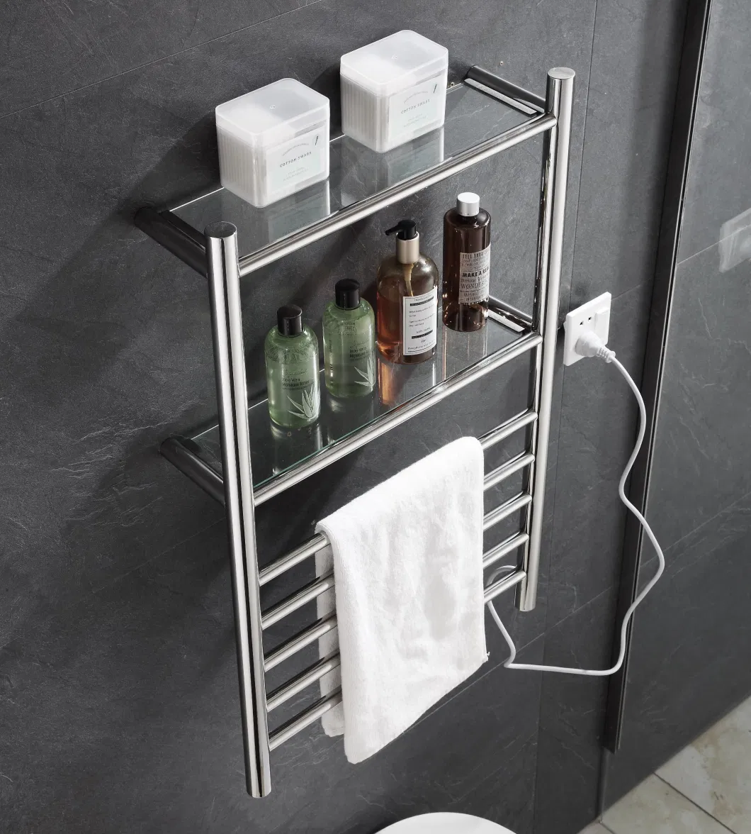 Stainless Steel Bathroom Accessories Wall Mounted Heated Towel Racks with Double Shelf