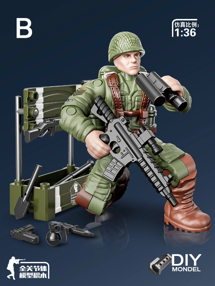 Wwii Soldier Model 1: 36 Assembly Building Block Toys 8 PCS Soldier Joints Action Mini Soldier with Multiple Military-Weapons DIY Toy