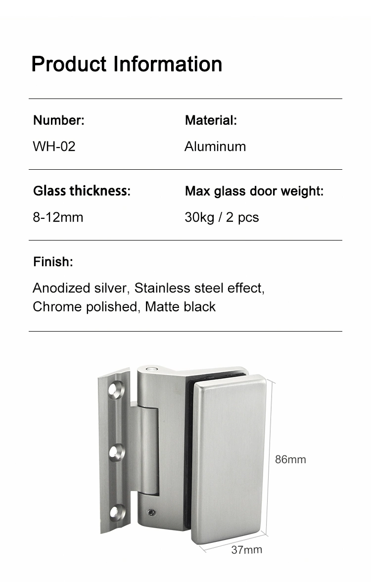 Glass Shower Door Hinge Aluminium Alloy Hinge 8-12mm Glass Wall Mount Hardware Hinge Wh-02