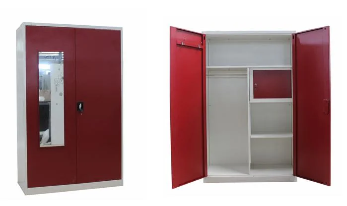 Double Color Clothes Locker Bedroom Storage Steel Wardrobe Cabinet