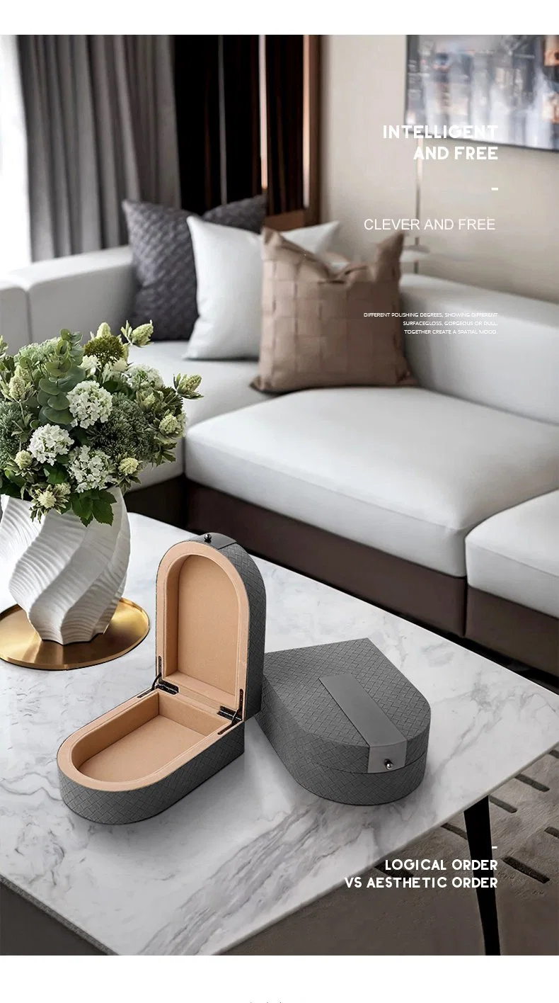 Modern Simple Jewelry Box Home Furnishing Grey PU Leather Storage Box Study Bedroom Dressing Table Decoration Box