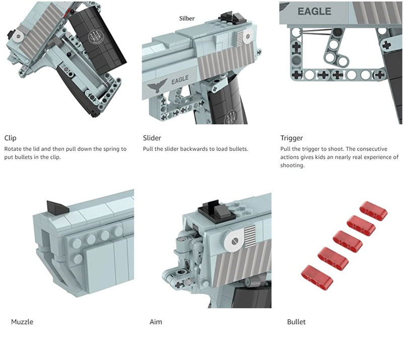 528 PCS Gun Building Toy Desert Eagle Pistol Model Kit Toy Machine Weapon Set Educational Construction Toy Building Block Gun