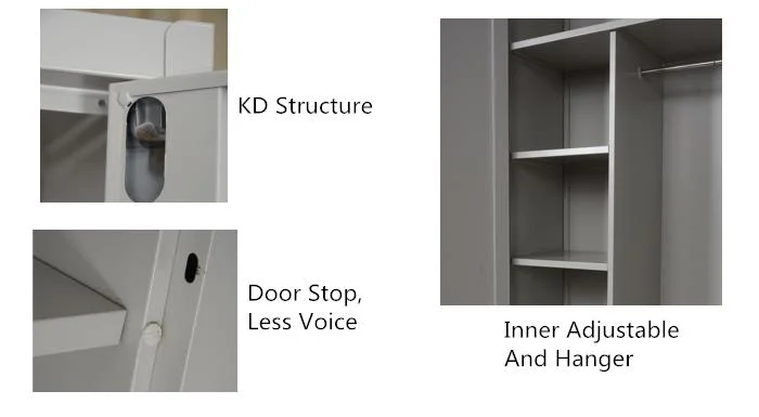 Bedroom Wardrobe Furniture Knock Down 2 Door Steel Metal Clothes Cabinet Design