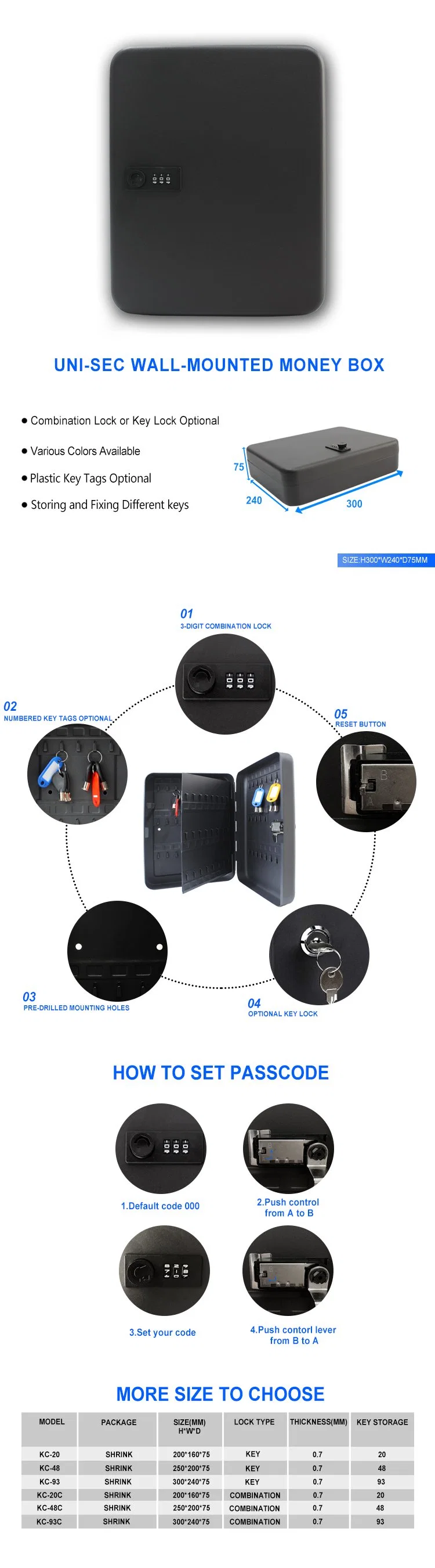 External Key Safe Lock Box Combination Wall Mount Holder with CE Certificate (KC-93C)