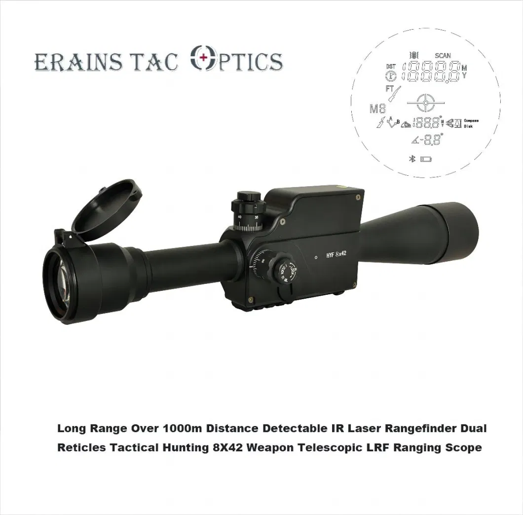 Long Range Over 1000m Distance Detectable IR Laser Rangefinder Dual Reticles Tactical Hunting Lrf Ranging 8X42 Weapon Telescopic Ranging Scope