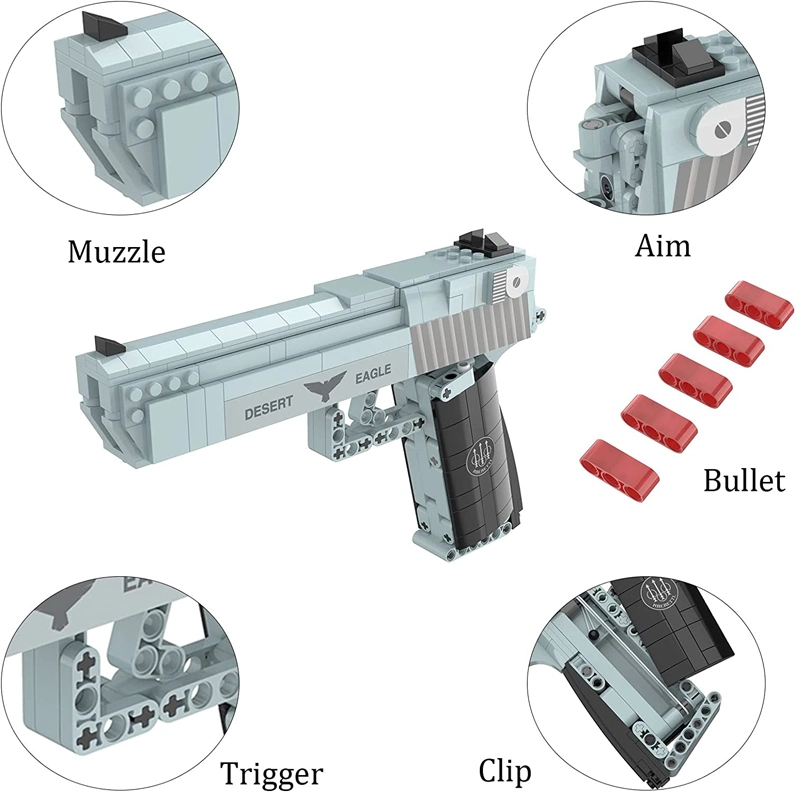 528 PCS Gun Building Toy Desert Eagle Pistol Model Kit Toy Machine Weapon Set Educational Construction Toy Building Block Gun