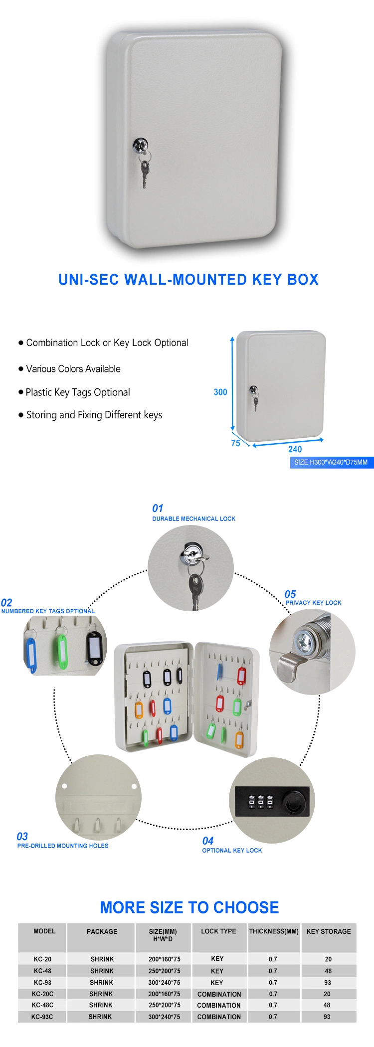 Security Key Safe Wall Mount Holder Storage Box with CE Certificate (KC-93)