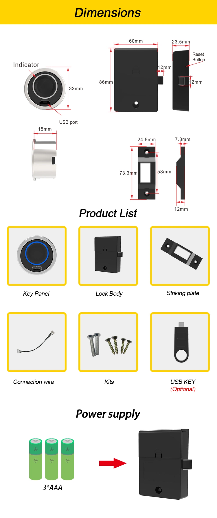 Electronic Wardrobe Desk Round Biometric Smart Fingerprint Cabinet Lock for Drawer