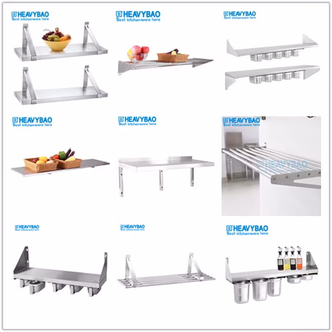 Heavybao Sanitation Restaurant Kitchen Stainless Steel Wall Mount Spice Rack, Spice Shelf for 1/6 Gn Pan