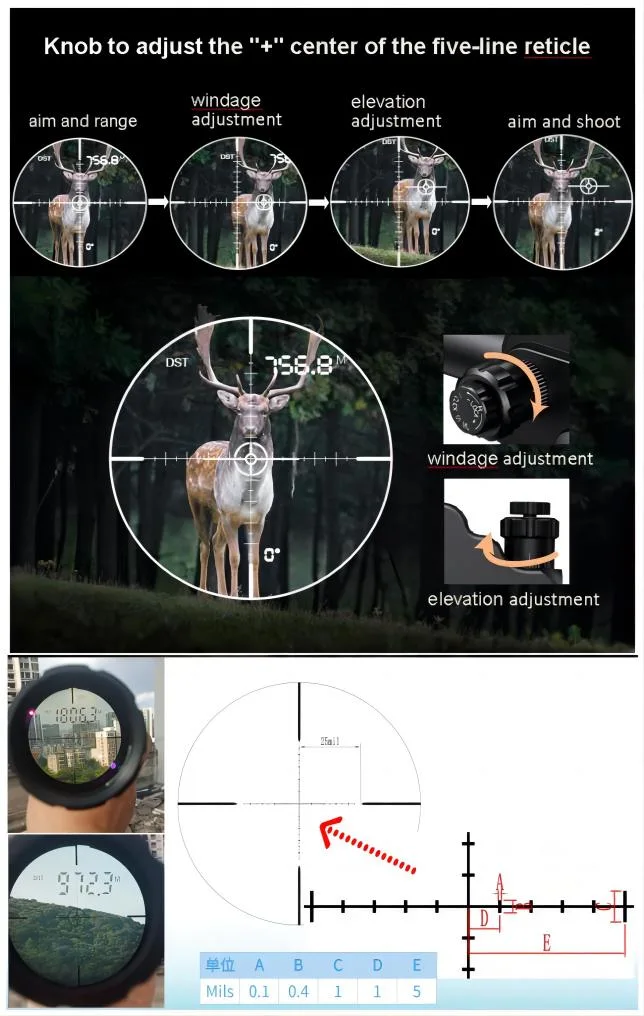 Long Range Over 1000m Distance Detectable IR Laser Rangefinder Dual Reticles Tactical Hunting Lrf Ranging 8X42 Weapon Telescopic Ranging Scope