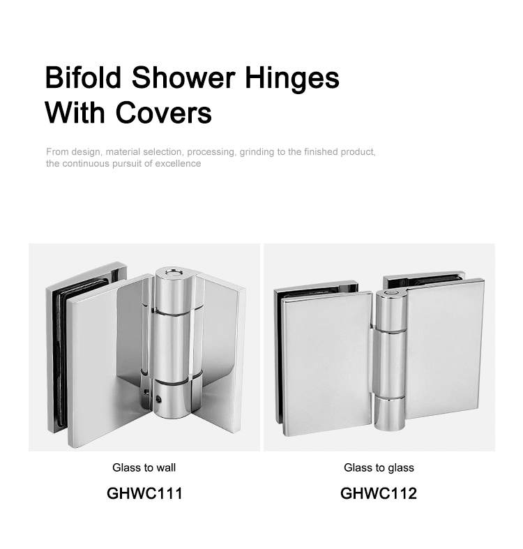 Brass Frameless Shower Room Glass Door Hinges for 8-12mm Glass Bifold Shower Hinge with Cover Caps