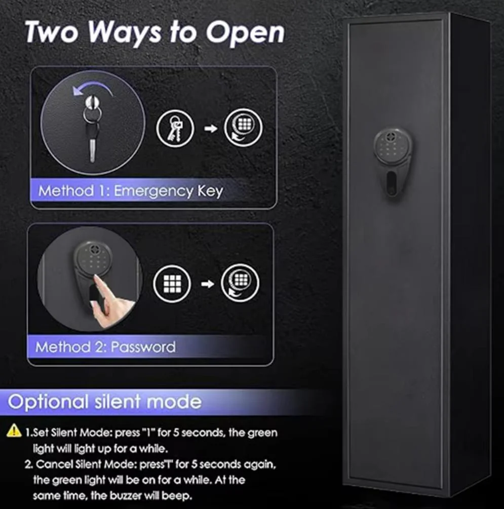 Fingerprint Unlock Electronic Password Unlock 5 Guns High Security Metal Gun Cabinet Home Safe