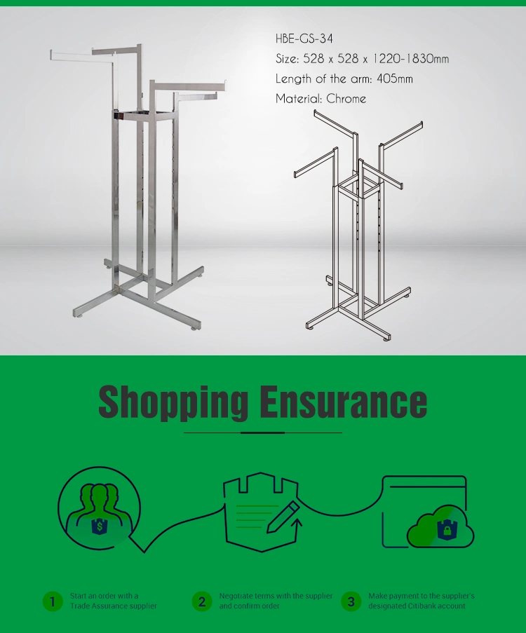 Zinc Galvanized Four Arms Garment Rack Display Stand