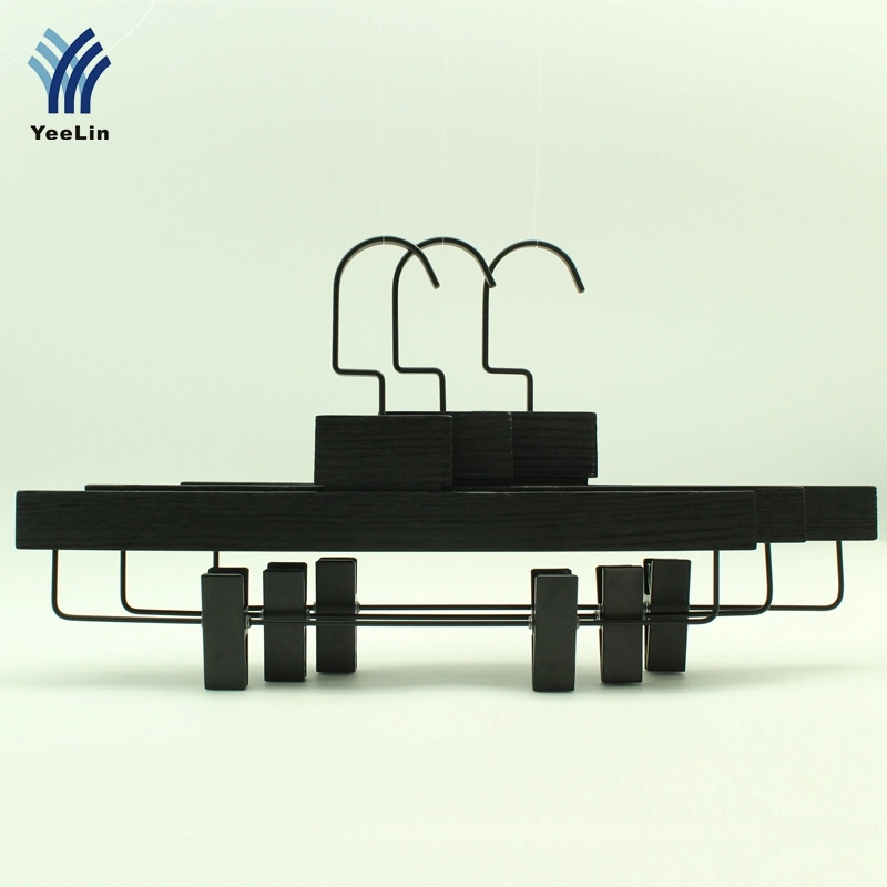 China Hanger Supplier Ash Wood Pants Hangers with Metal Clips