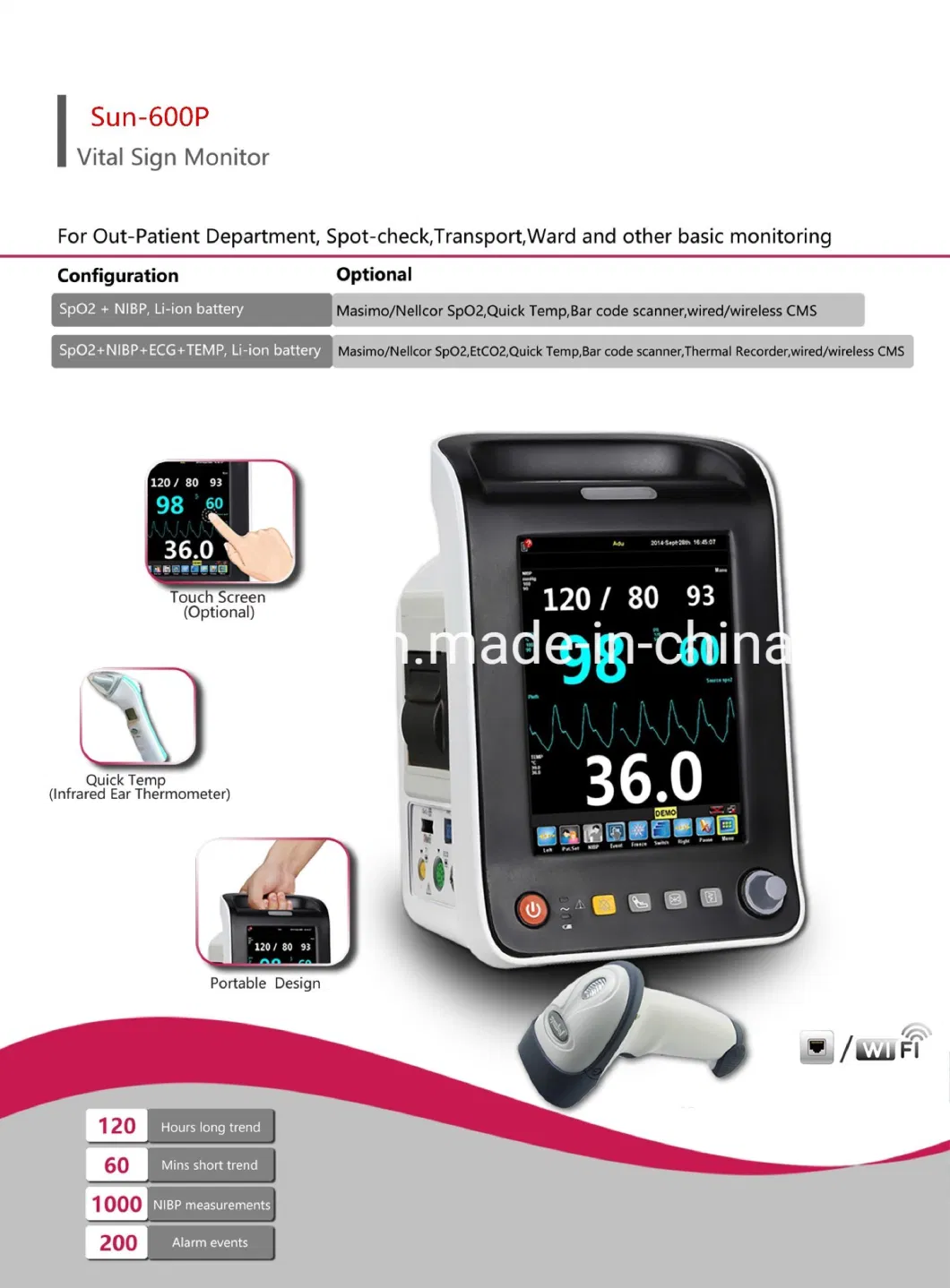 8.4 Inch Bedside Multi-PARA ECG Patient Monitor Portable