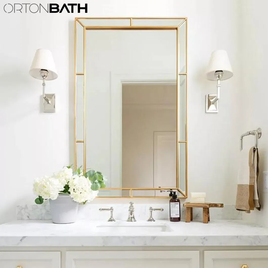 Ortonbath High Quality Gun Metal Grey Bathroom Wall Mount Mirror Brushed Metal Frame Hanging Mirror for Living Room, Bedroom