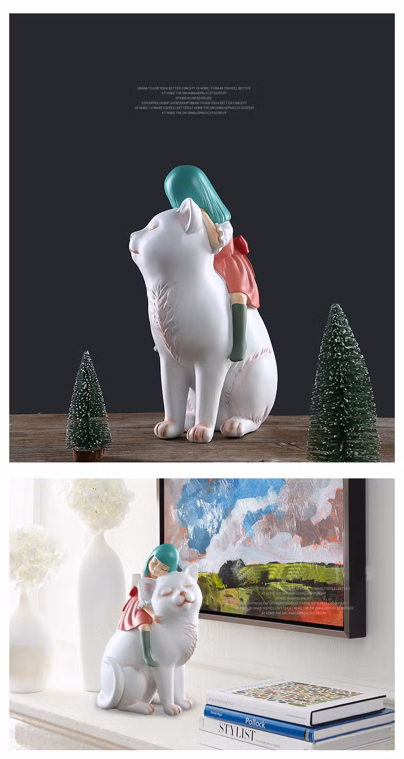 Gift Essential Resin Dream Girl Crafts Decoration Cat Back Girl