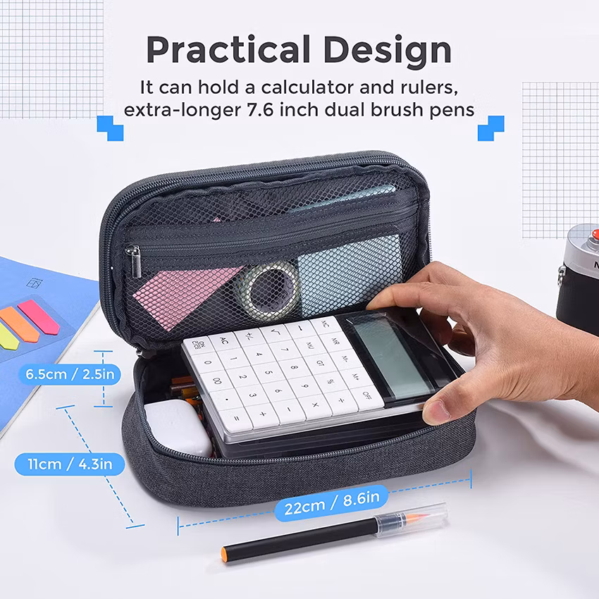 Big Capacity Pencil Case 3 Compartments Canvas Bag Multifunctional Marker Pen Pouch Holder Office College School Durable Portable Large Storage Pen Bag