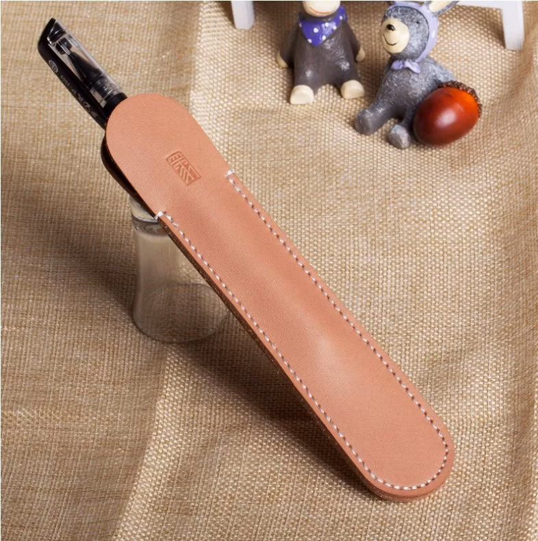 Custom High Quality Black Leather Pen Bag Pouch