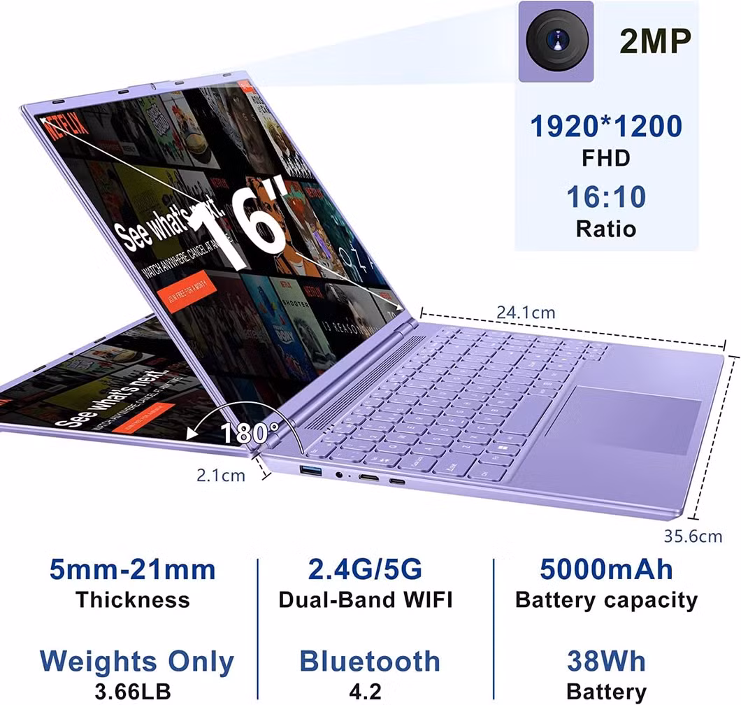 16&quot; Win11 N5095 4-Core Dual WiFi/Bluetooth Student Laptop with 12g+512g Large Memory for Study Game Work
