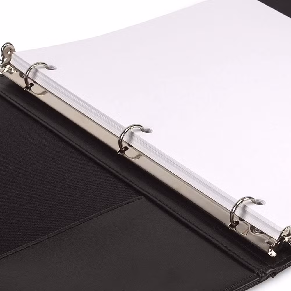 3 Ring Binder File Folder Unique Black Leather Portfolio with Hollow Window