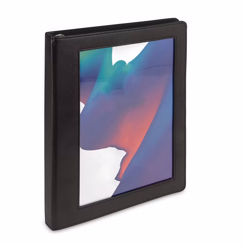 3 Ring Binder File Folder Unique Black Leather Portfolio with Hollow Window
