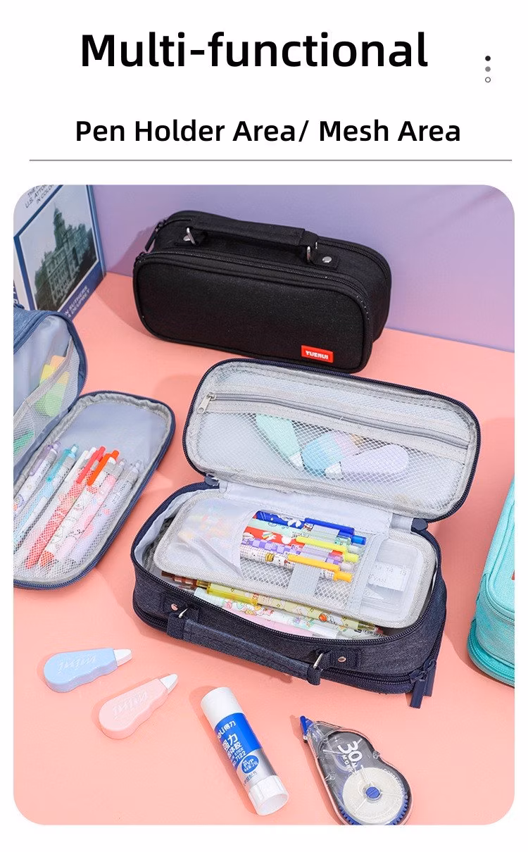 Grey Oxford Cloth Pencil Bag Colourful Large Storage Pencil Case Pen Bag with Zipper Big Capacity Pouch Organizer