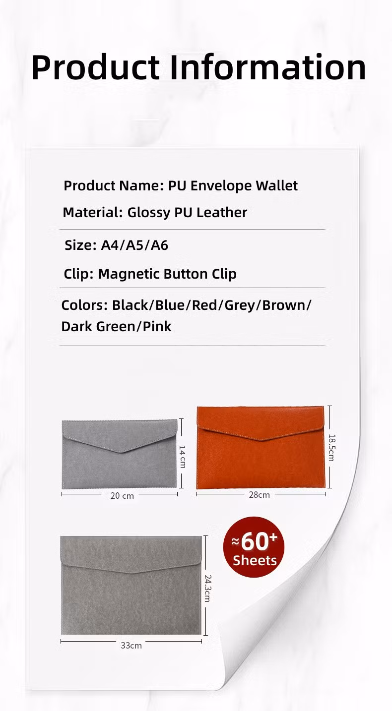 Red PU Leather A4 File Folder Document Holder Waterproof Portfolio Envelope Folder Case with Snap Closure