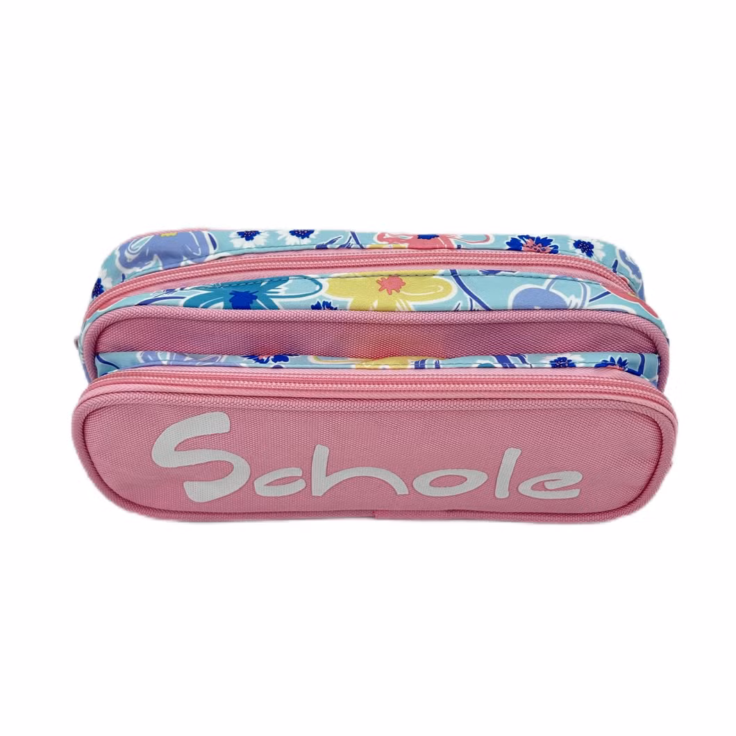 Pink Flower Pencil Case Suit Big Capacity for Office School Student