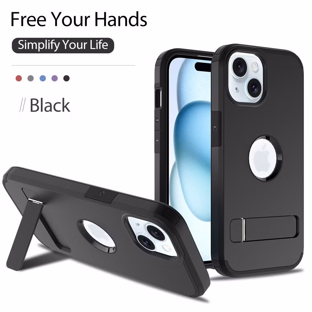 Logo Hollow out with Kickstand Frosted TPU PC Mobile Phone Case Stand Wholesale Cell Phone Case Cover for Phone 14 13 12 PRO Max