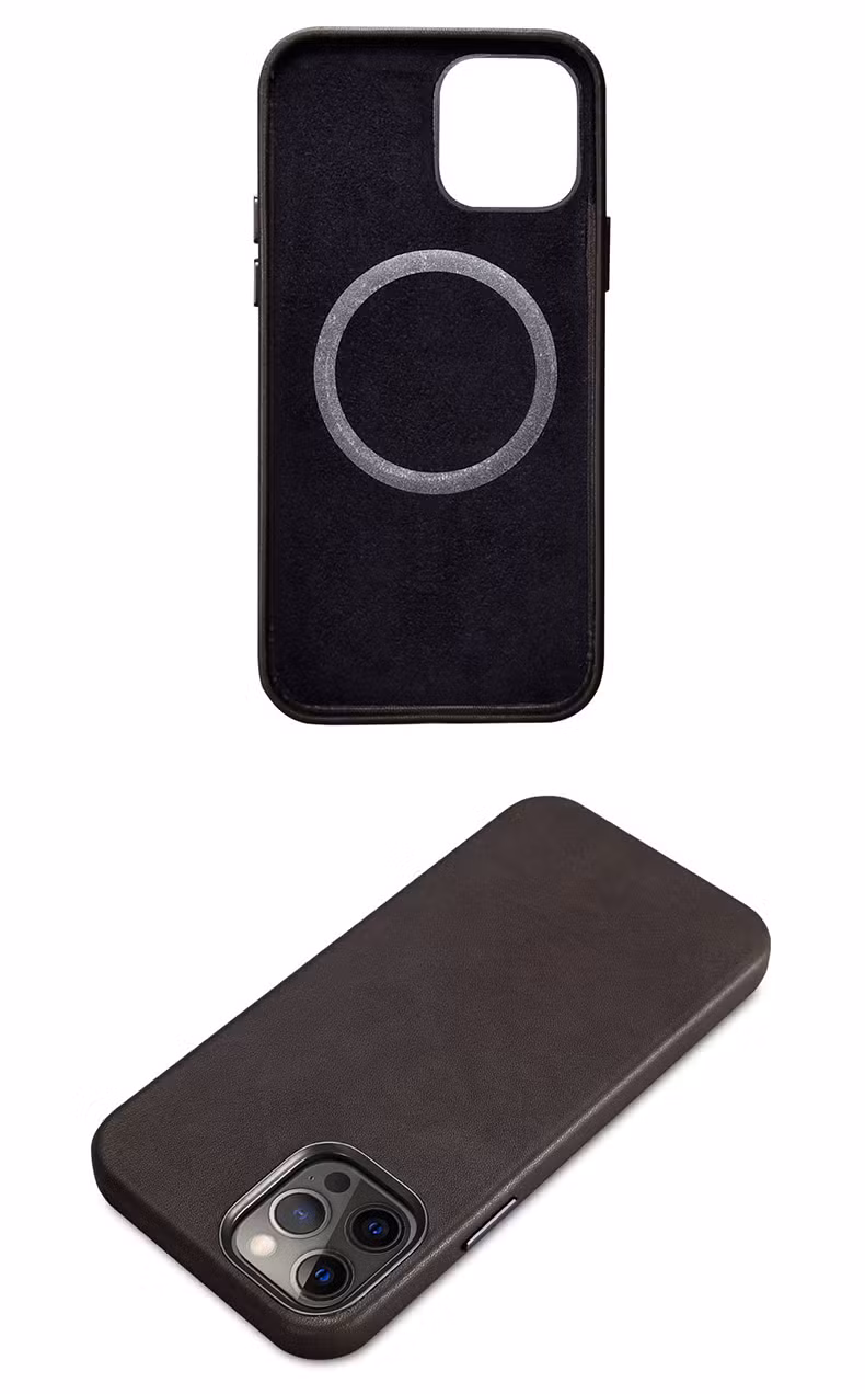 Custom Wireless Charging Brown Leather Phone Cover Mobile Phone Housing iPhone Case