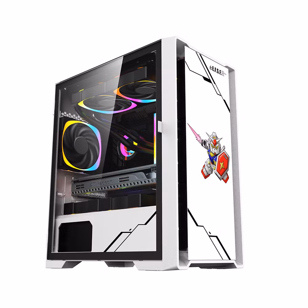 Tempered Glass Mesh ATX M-ATX RGB Lamp MID-Tower Black Computer Gaming PC Case with 10 Fans, Suitable for Gamers