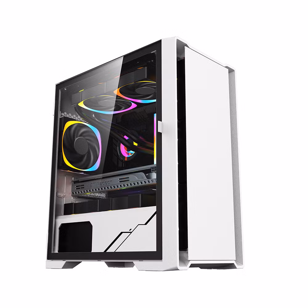Tempered Glass Mesh ATX M-ATX RGB Lamp MID-Tower Black Computer Gaming PC Case with 10 Fans, Suitable for Gamers