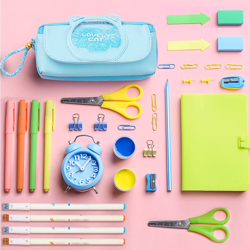 Pink Canvas Pencil Bag Colourful Large Storage Pencil Case Pen Bag with Zipper Big Capacity Pouch Organizer
