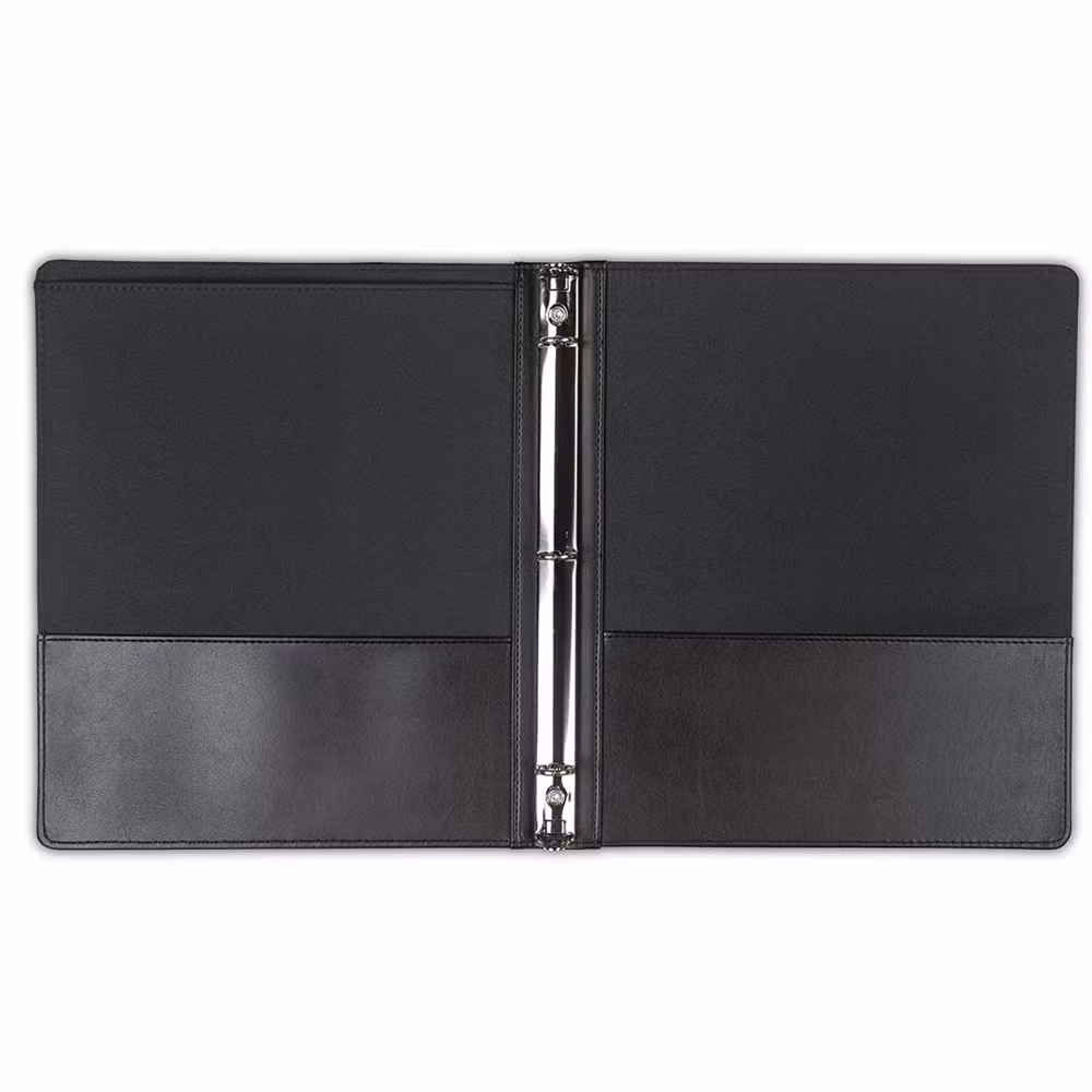 3 Ring Binder File Folder Unique Black Leather Portfolio with Hollow Window