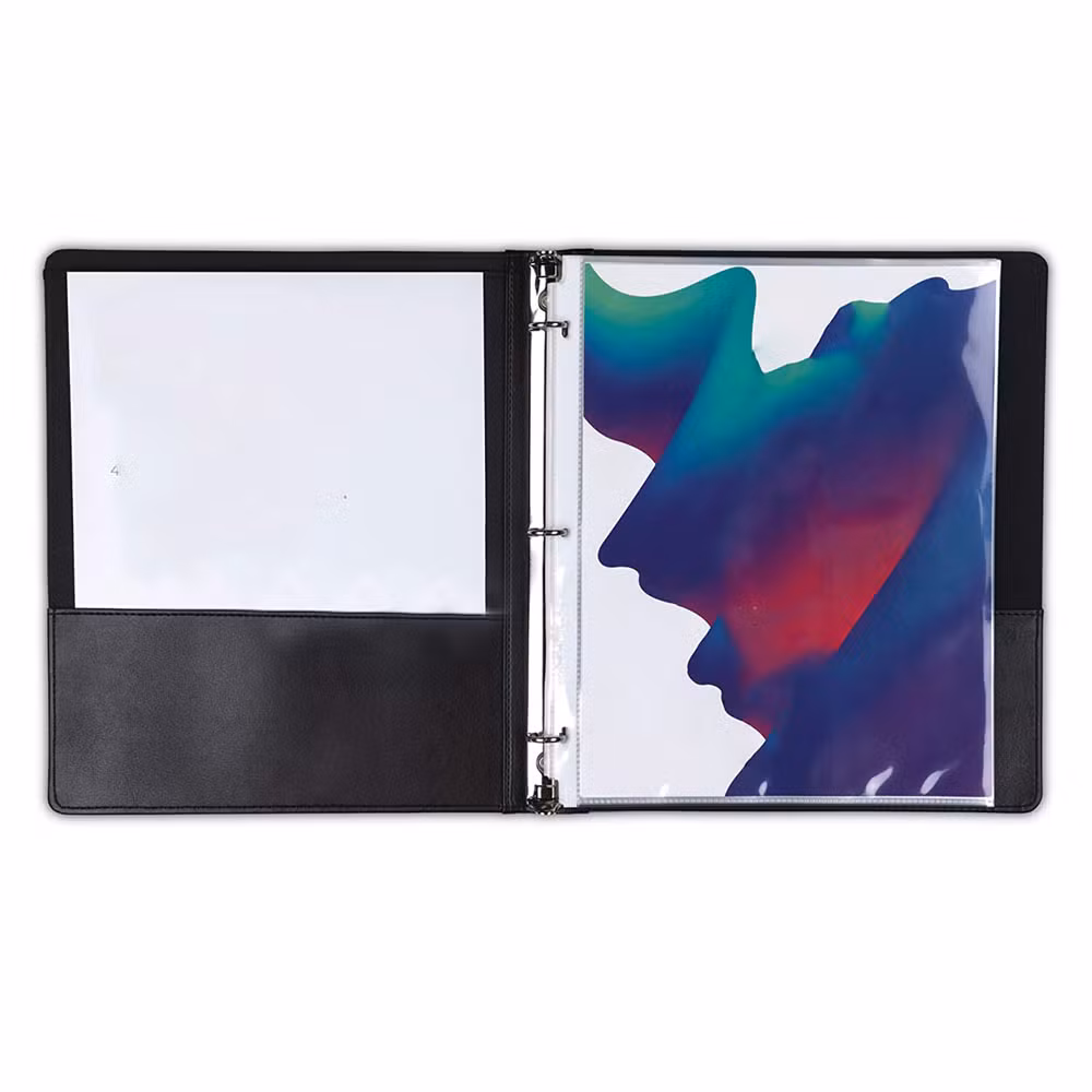3 Ring Binder File Folder Unique Black Leather Portfolio with Hollow Window