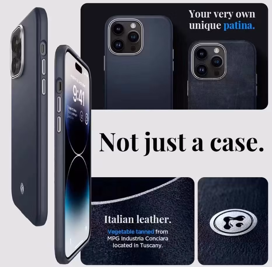 Spg Leather Phone Case for iPhone 16 15 14 13 12 11 Spigen