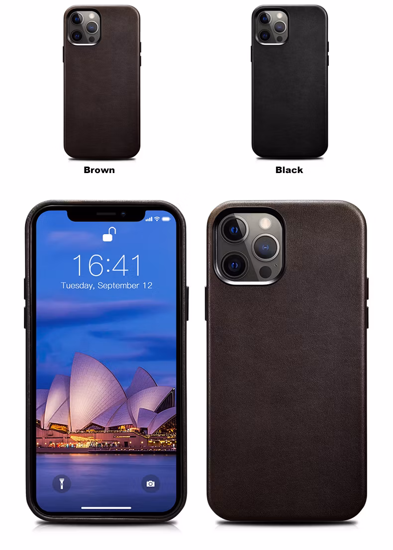 Custom Wireless Charging Brown Leather Phone Cover Mobile Phone Housing iPhone Case