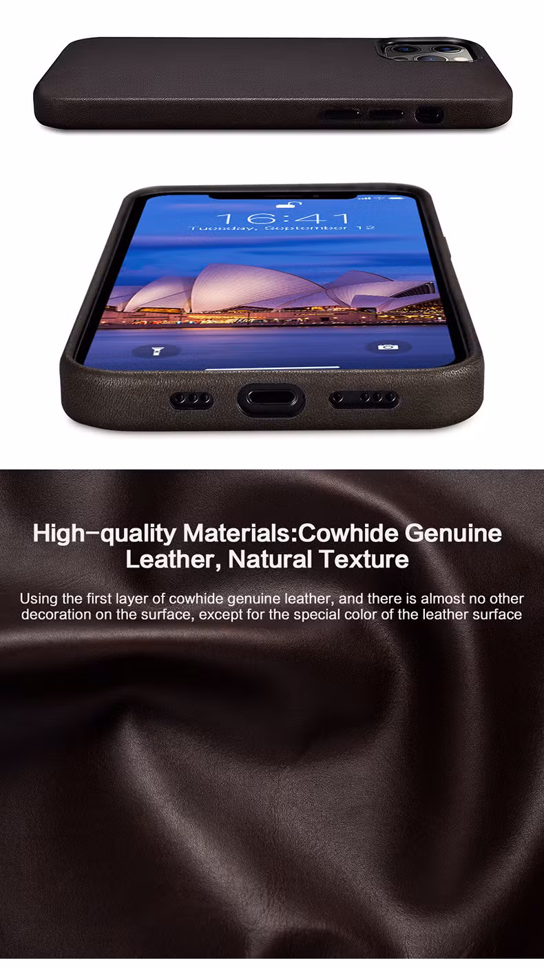 Custom Wireless Charging Brown Leather Phone Cover Mobile Phone Housing iPhone Case