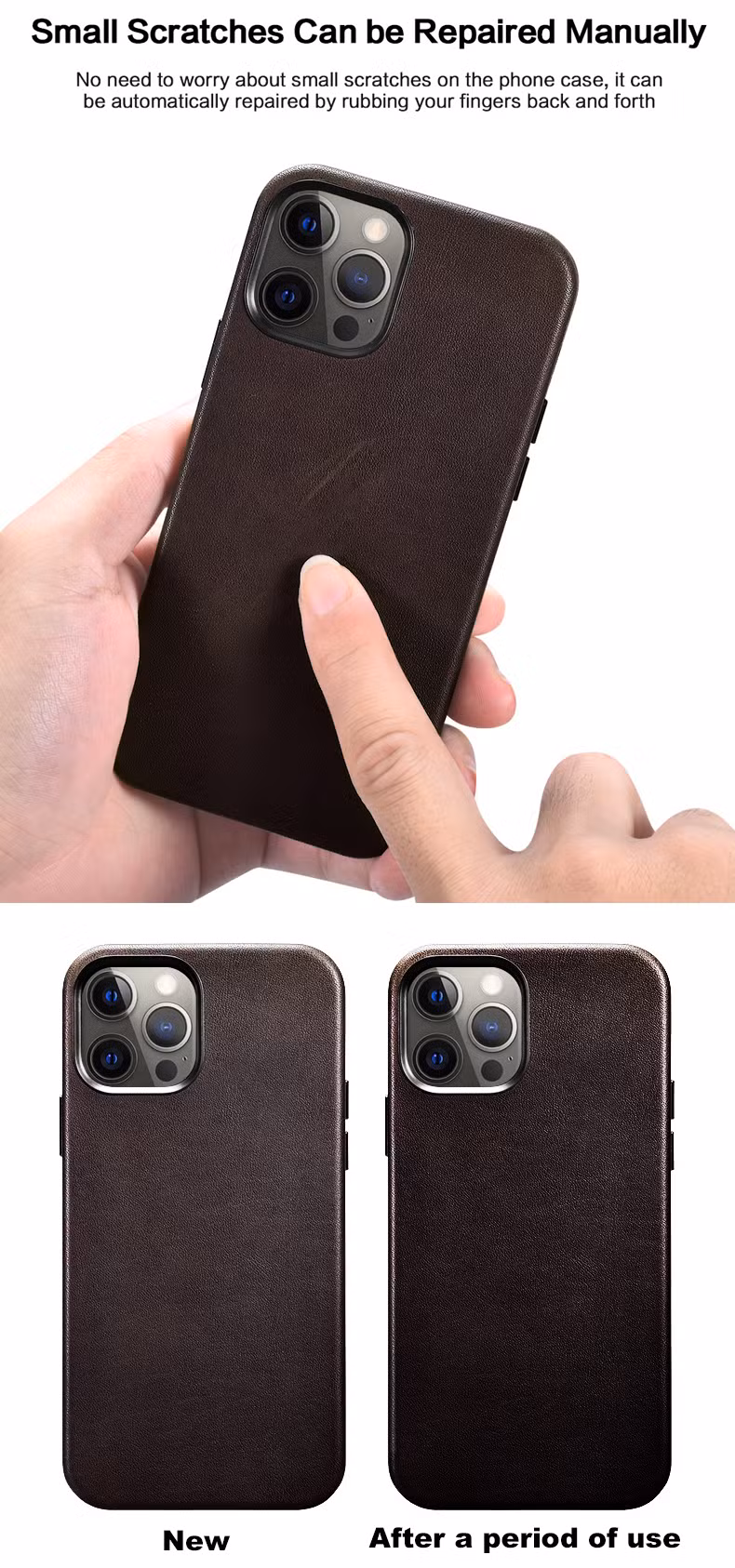 Custom Wireless Charging Brown Leather Phone Cover Mobile Phone Housing iPhone Case